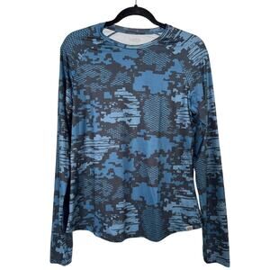 AFTCO BLUE CAMO PATTERN FISHING TACKLE LONG SLEEVE MENS SHIRT SZ M